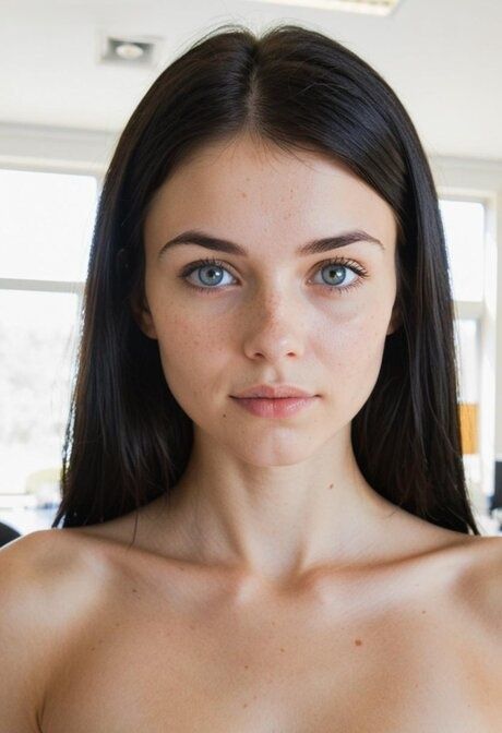 Pretty brunette with long hair and striking eyes uncovers her small tits - #7