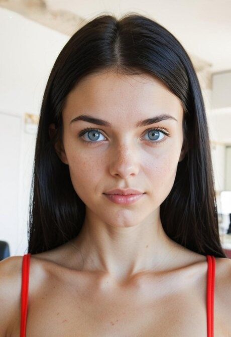 Pretty brunette with long hair and striking eyes uncovers her small tits - #5