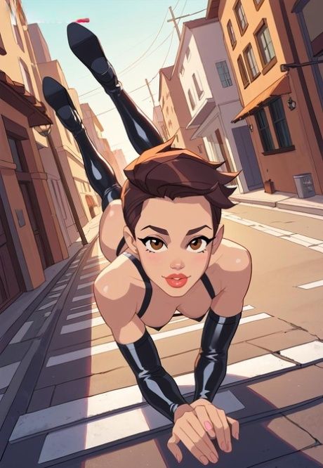 Short haired slim anime babe Mylie blows a knob in the middle of the street - #4