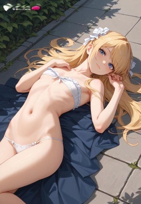 Thin AI generated blonde girl with big eyes poses nude and in clothing - #8