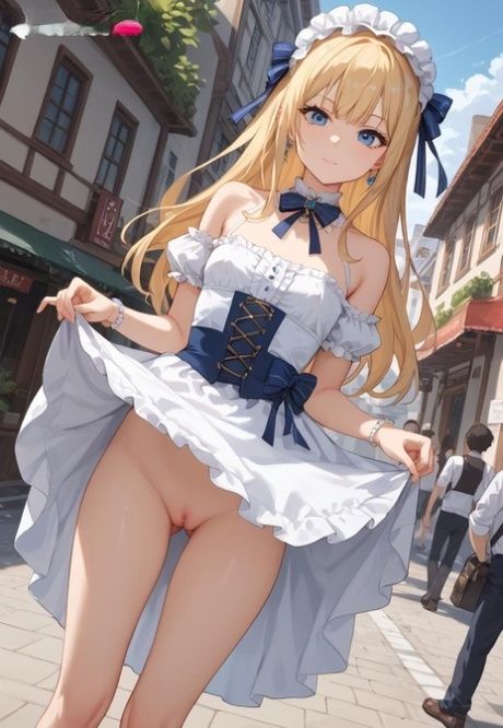 Thin AI generated blonde girl with big eyes poses nude and in clothing - #4