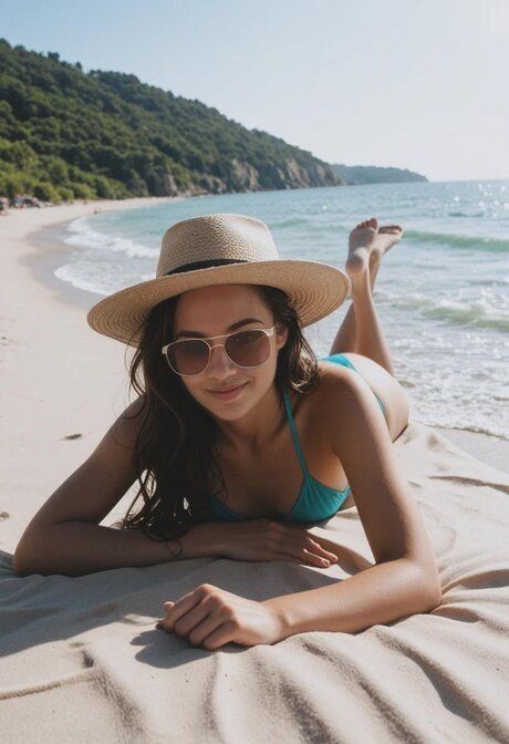 AI generated brunette has sex with her man friend while at the beach - #2