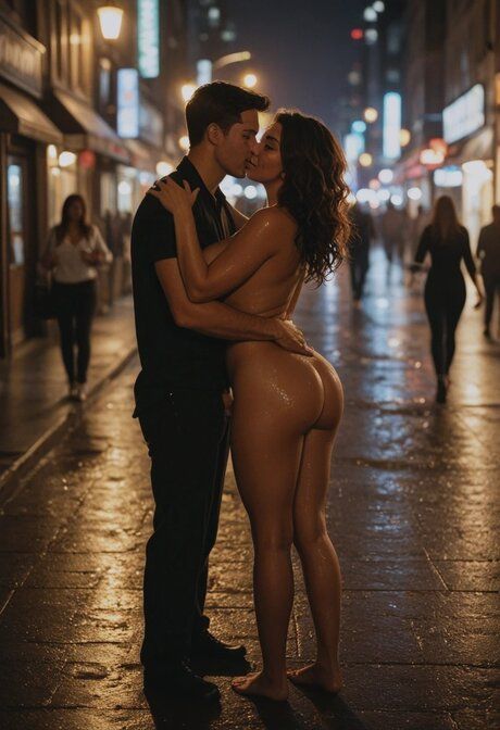 AI generated brunette with a great body gets on a cock on a city street - #9