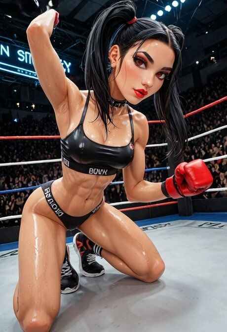 Hot brunette AI model strips to her running shoes in a boxing ring - #6