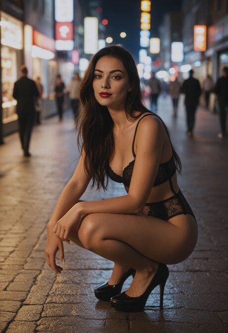 AI generated brunette Lilith Moreau poses naked before fucking in public - #9
