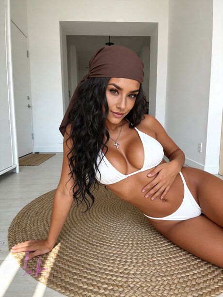 Sexy brunette sports a head wrap while going topless in a safe for work manner - #3