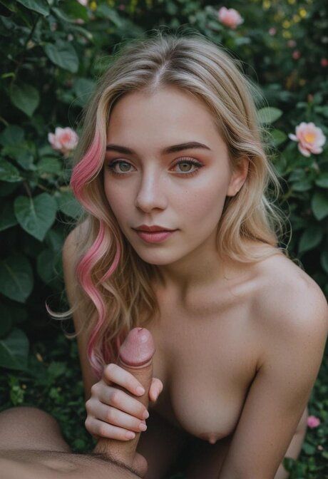 AI generated blonde beauty does anal during POV sex in a flower garden - #9