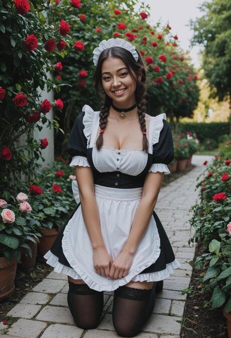 AI generated Asian maid has POV anal sex while in a flower garden - #5