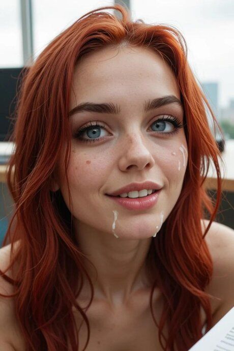 Redheaded AI hottie takes a dick anally and from her mouth in her office - #7