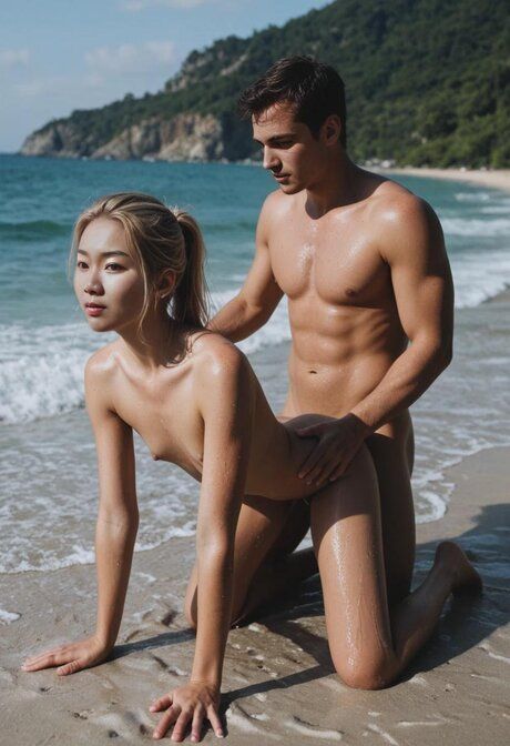 Slim Japanese AI babe Natsuki Zhou gets her twat stuffed hard on a beach - #4