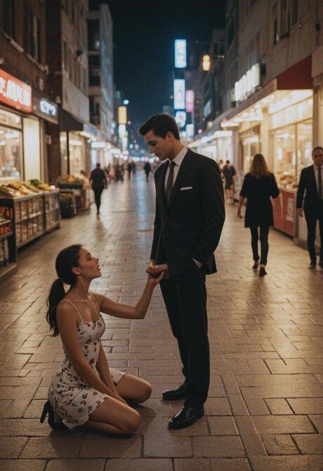 Slim AI generated brunette goes nude on a public street before fucking - #4