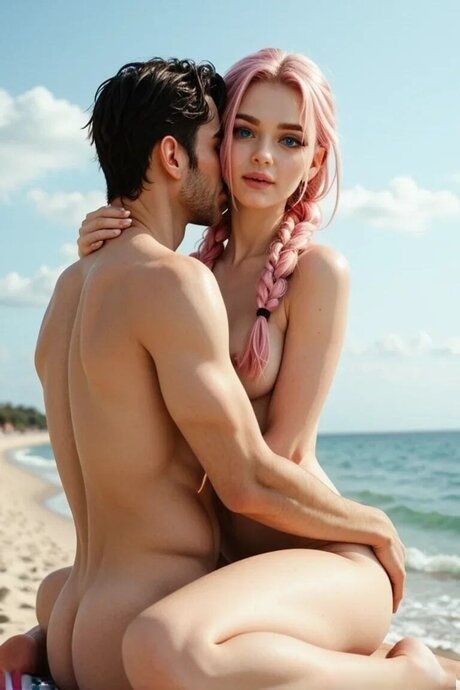 Petite AI generated model shows her perky tits and has anal sex at the beach - #11