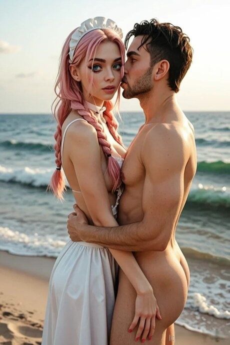 Petite AI generated model shows her perky tits and has anal sex at the beach - #5