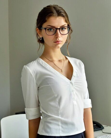 Slim nerdy AI secretary Lyselle Patters rubs her twat and takes a dick anally - #1