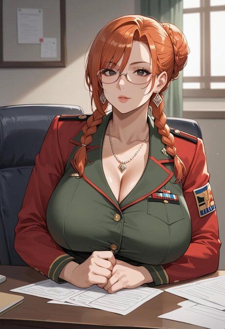 Redhead military lady sucks her senior's big dick while showing her big tits - #7