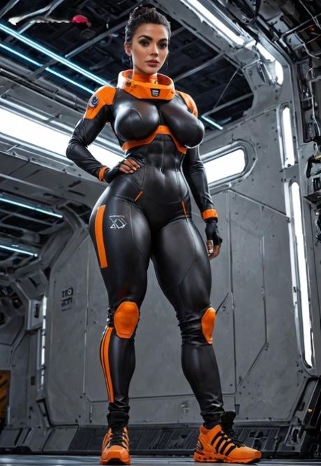 Fit AI generated model Azaria exposing her sexy curves in the space shuttle - #8