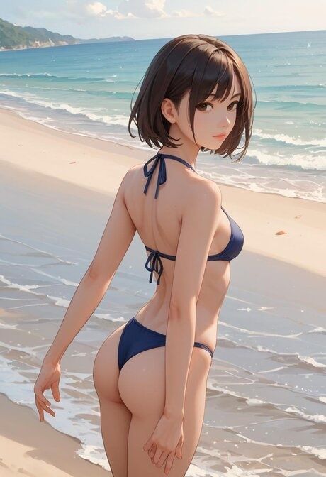 Skinny Hentai babe Kiana showing off her curvy body at the beach - #5