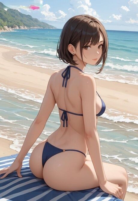 Skinny Hentai babe Kiana showing off her curvy body at the beach - #3