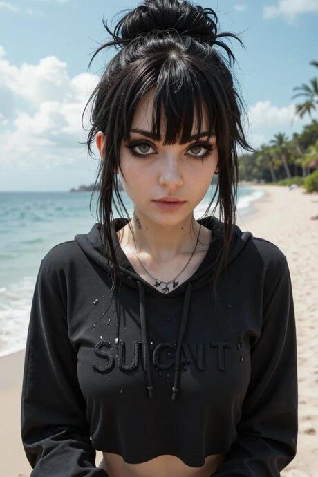 Dark haired AI generated teen punk has POV sex while at the beach - #7