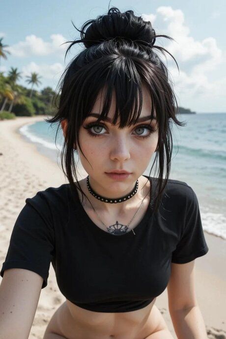 Dark haired AI generated teen punk has POV sex while at the beach - #6