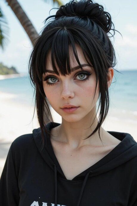 Dark haired AI generated teen punk has POV sex while at the beach - #10