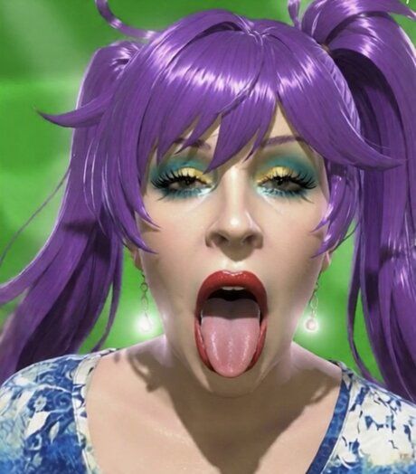 Amateur model with purple hair has her face covered in sperm during a BJ - #4