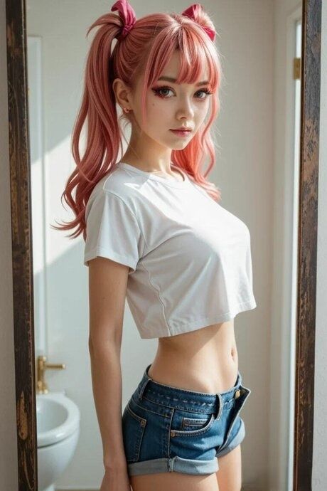 Beautiful girl with red hair and pigtails takes a shower after getting naked - #4