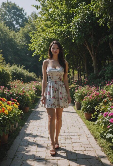Asian chick with big tits engages in sexual intercourse while in the garden - #3