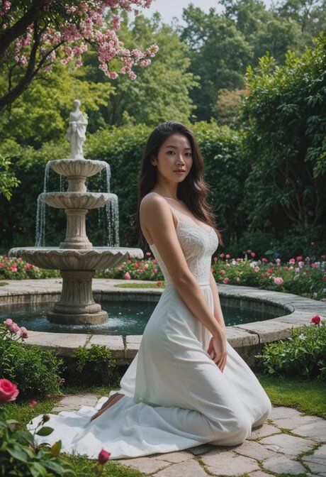 Asian chick with big tits engages in sexual intercourse while in the garden - #4