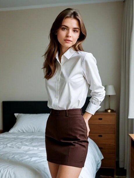 Cute AI generated babe Anastasia poses in her elegant outfits in public - #1