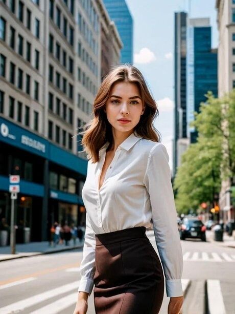Cute AI generated babe Anastasia poses in her elegant outfits in public - #5