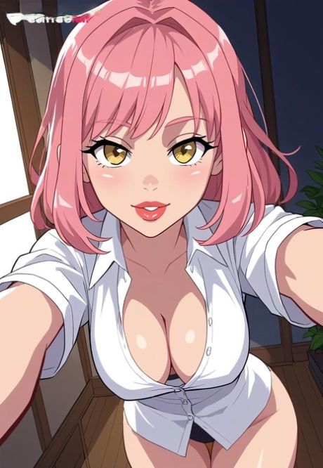 AI generated girl with pink hair and big blue eyes shows her big tits - #8