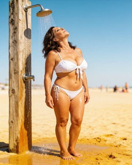 Mature solo model with firm breasts posing by the beach and in ocean - #5