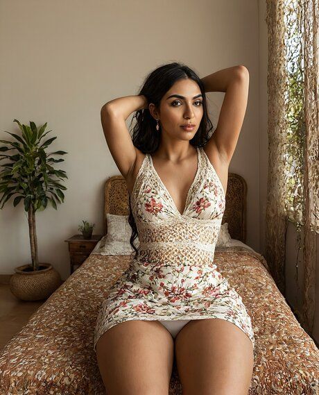 Dark haired female strips naked on top of a bed in a confident manner - #5