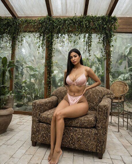 Latina girl with big natural tits strips naked in a greenhouse - #7