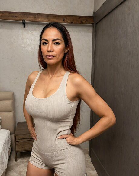 Latina redhead strips to pose in the nude to show off her nice ass - #5