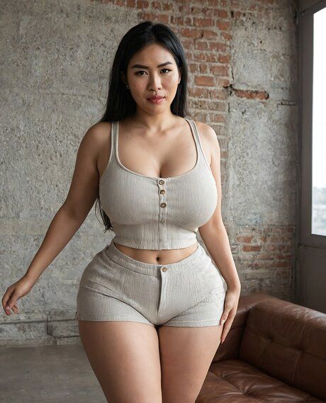 Asian solo girl removes a one-piece outfit to pose nude in a loft - #4