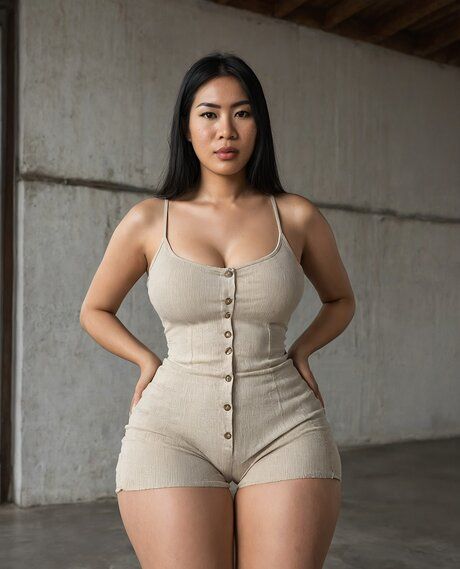 Asian solo girl removes a one-piece outfit to pose nude in a loft - #1