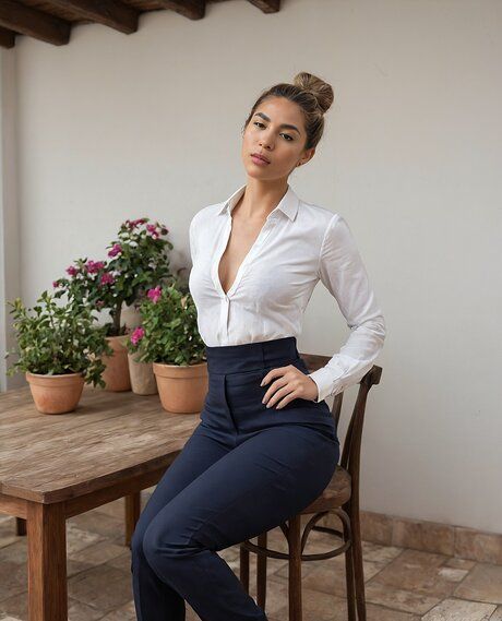Petite AI generated girl transitions from business attire to totally naked - #2