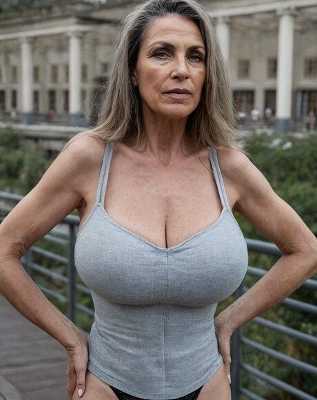 Hot granny exposes her large tits and big ass on a pedestrian walkway - #8