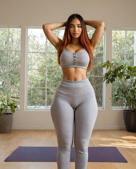 Curvy chick gets naked on a yoga mat while doing solo action - #1