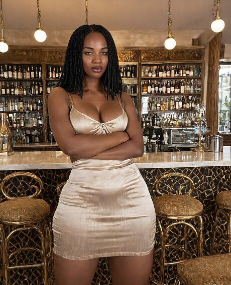 Black solo girl models non nude and nude poses in a bar setting - #4