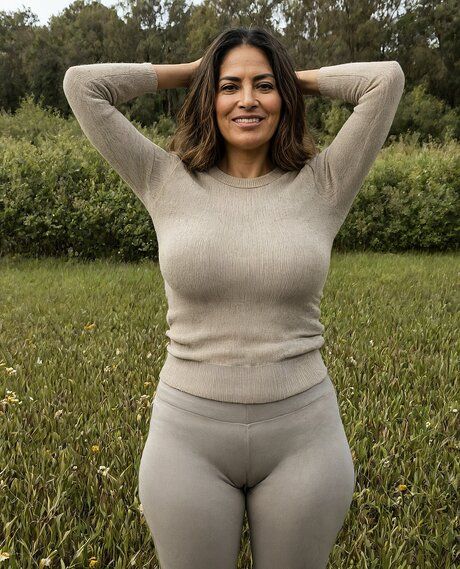 Latina granny models nude and in lingerie in an overgrown field - #4