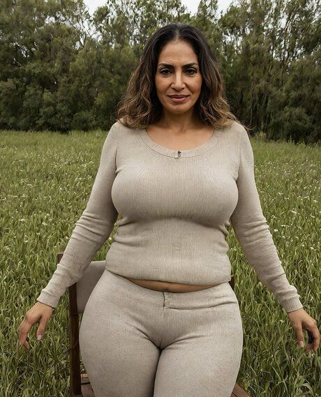 Latina granny models nude and in lingerie in an overgrown field - #5