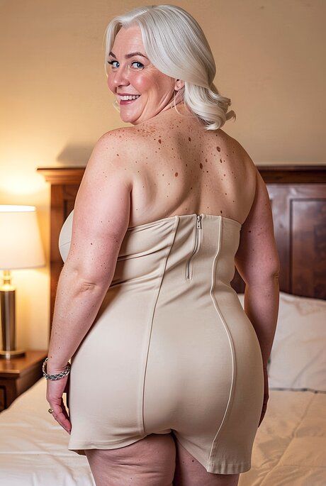 Plump nan with wavy white hair frees her big boobs from sheer lingerie - #2