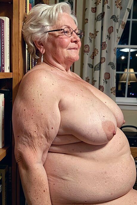 Older lady with white hair and glasses shows her tits and pussy in the nude - #9