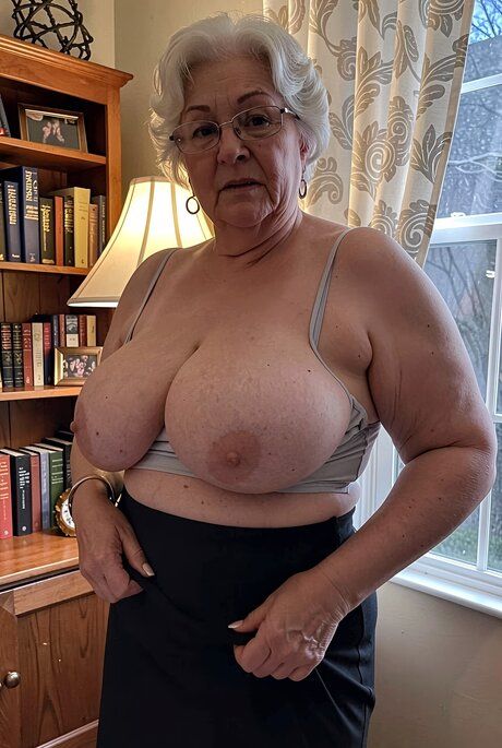 Older lady with white hair and glasses shows her tits and pussy in the nude - #5
