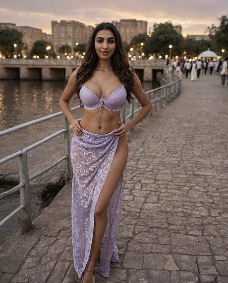 Sexy girl models non nude and nude poses on a boardwalk near the water - #10