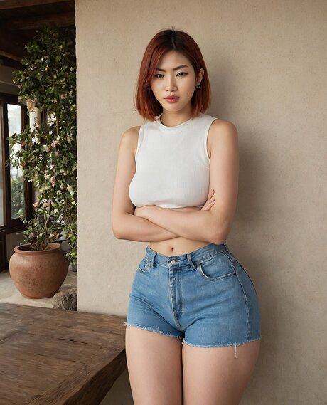 Hot Asian woman strips to spread her legs wide for a nude shoot - #3