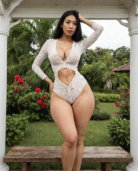 Hot girl with a great body doffs a black dress before getting naked in a garden - #6